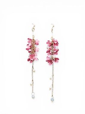 Delicate Pink Petal Cluster Drop Earrings